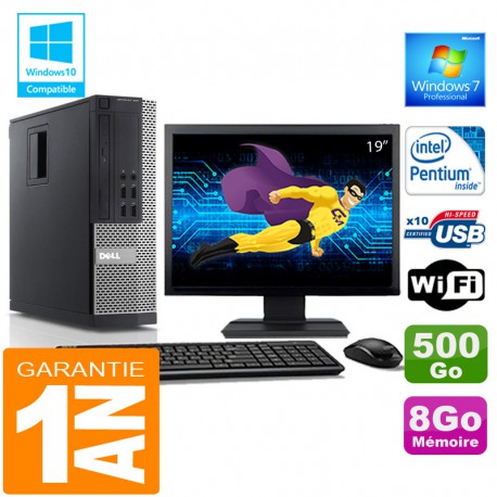 PC DELL 990 SFF Intel G840 Ram 8Go Disque 500 Go Wifi W7 Ecran 19"