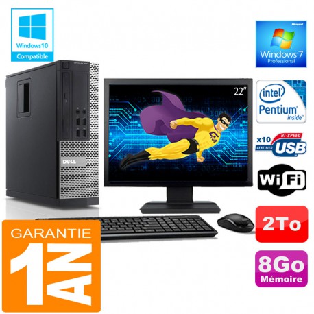 PC DELL 990 SFF Intel G840 Ram 8Go Disque 2 To Wifi W7 Ecran 22"