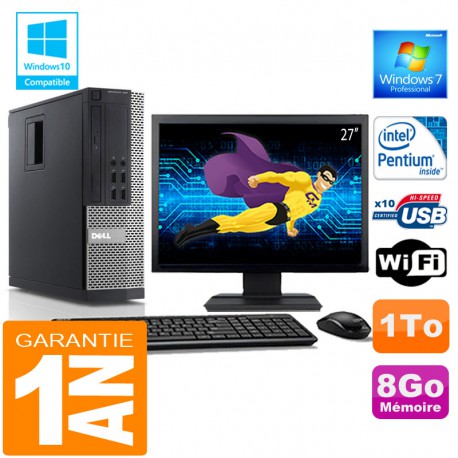 PC DELL 990 SFF Intel G840 Ram 8Go Disque 1 To Wifi W7 Ecran 27"