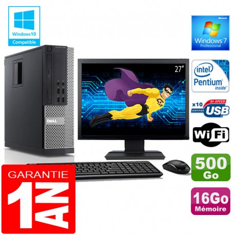 PC DELL 990 SFF Intel G840 Ram 16Go Disque 500 Go Wifi W7 Ecran 27"