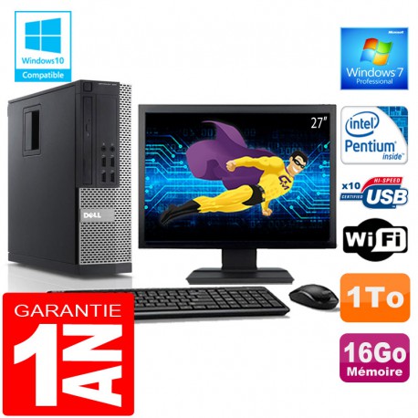 PC DELL 990 SFF Intel G840 Ram 16Go Disque 1 To Wifi W7 Ecran 27"