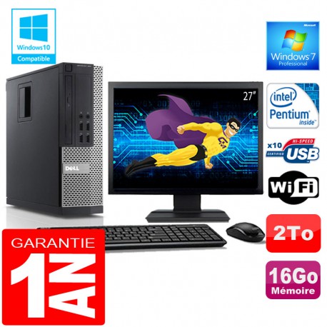 PC DELL 990 SFF Intel G840 Ram 16Go Disque 2 To Wifi W7 Ecran 27"