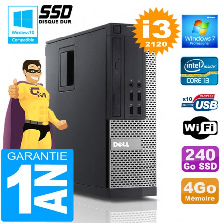 PC DELL 990 SFF Core I3-2120 Ram 4Go Disque 240 Go SSD Wifi W7