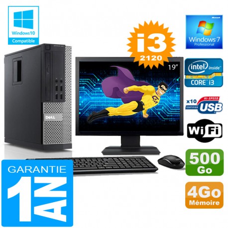 PC DELL 990 SFF Core I3-2120 Ram 4Go Disque 500 Go Wifi W7 Ecran 19"