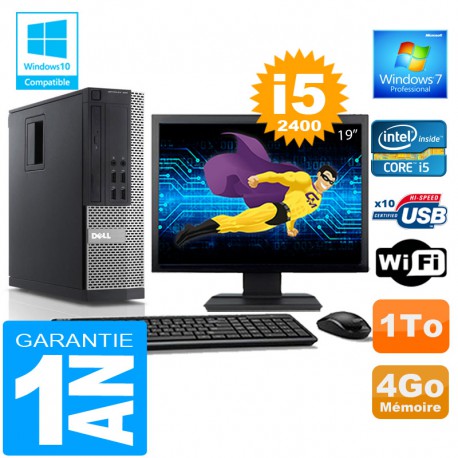 PC DELL 990 SFF Core I5-2400 Ram 4Go Disque 1 To Wifi W7 Ecran 19"