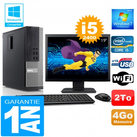 PC DELL 990 SFF Core I5-2400 Ram 4Go Disque 2 To Wifi W7 Ecran 19"