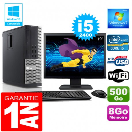 PC DELL 990 SFF Core I5-2400 Ram 8Go Disque 500 Go Wifi W7 Ecran 19"