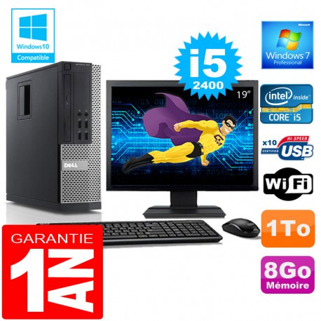 PC DELL 990 SFF Core I5-2400 Ram 8Go Disque 1 To Wifi W7 Ecran 19"