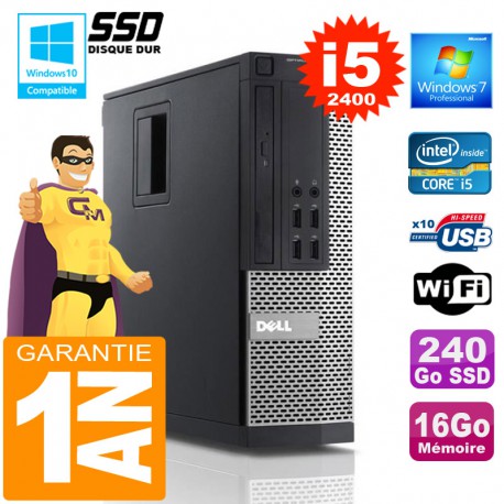 PC DELL 990 SFF Core I5-2400 Ram 16Go Disque 240 Go SSD Wifi W7