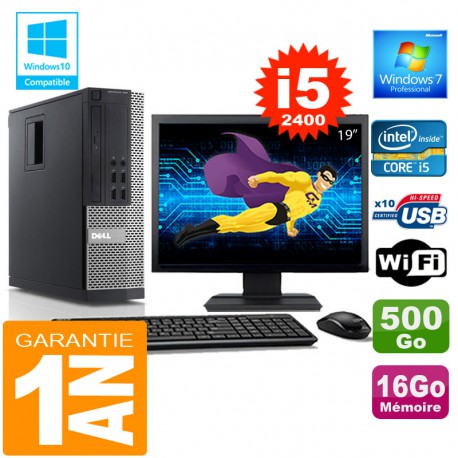 PC DELL 990 SFF Core I5-2400 Ram 16Go Disque 500 Go Wifi W7 Ecran 19"