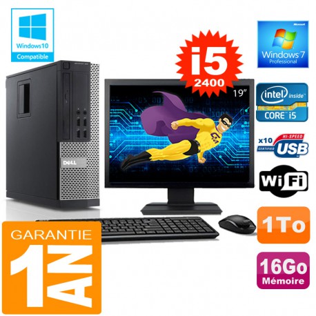 PC DELL 990 SFF Core I5-2400 Ram 16Go Disque 1 To Wifi W7 Ecran 19"