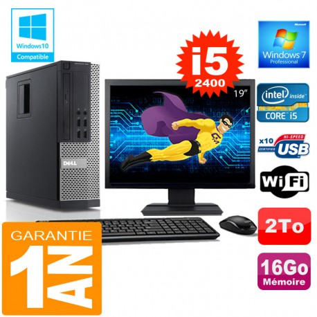 PC DELL 990 SFF Core I5-2400 Ram 16Go Disque 2 To Wifi W7 Ecran 19"