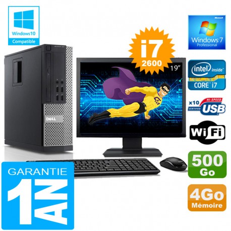 PC DELL 990 SFF Core I7-2600 Ram 4Go Disque 500 Go Wifi W7 Ecran 19"