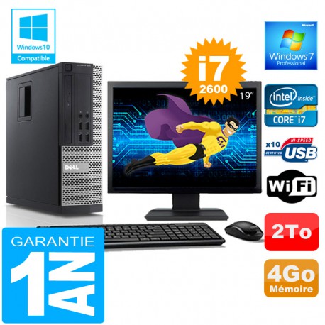 PC DELL 990 SFF Core I7-2600 Ram 4Go Disque 2 To Wifi W7 Ecran 19"