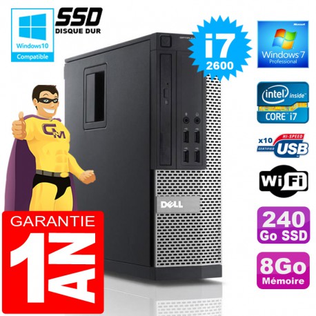 PC DELL 990 SFF Core I7-2600 Ram 8Go Disque 240 Go SSD Wifi W7