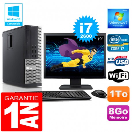 PC DELL 990 SFF Core I7-2600 Ram 8Go Disque 1 To Wifi W7 Ecran 19"