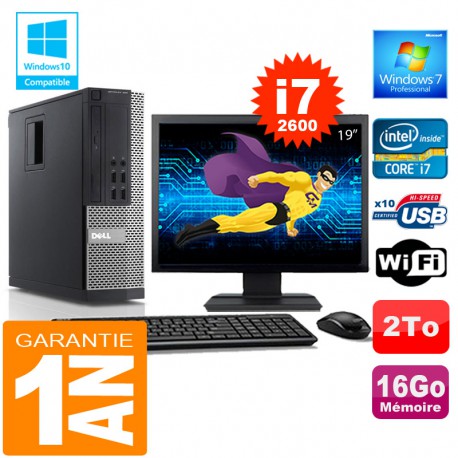 PC DELL 990 SFF Core I7-2600 Ram 16Go Disque 2 To Wifi W7 Ecran 19"