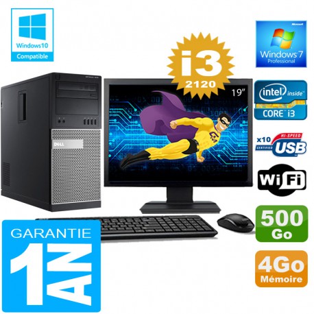 PC Tour DELL 7010 Core I3-2120 Ram 4Go Disque 500 Go Wifi W7 Ecran 19"