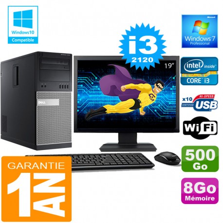 PC Tour DELL 7010 Core I3-2120 Ram 8Go Disque 500 Go Wifi W7 Ecran 19"