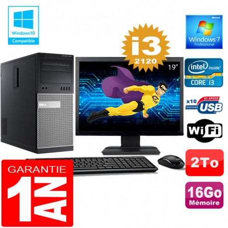 PC Tour DELL 7010 Core I3-2120 Ram 16Go Disque 2 To Wifi W7 Ecran 19"