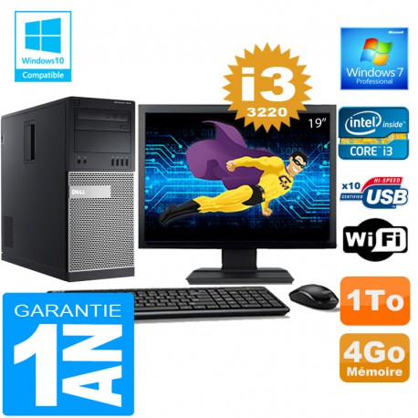 PC Tour DELL 7010 Core I3-3220 Ram 4Go Disque 1 To Wifi W7 Ecran 19"