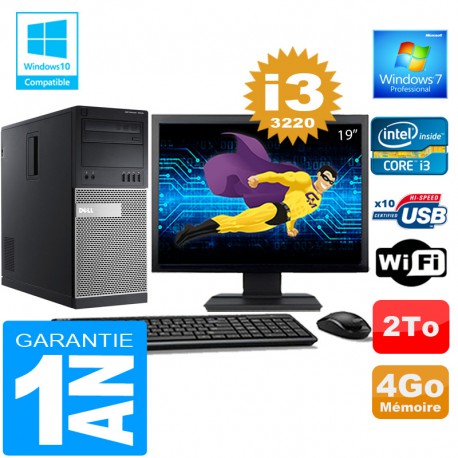 PC Tour DELL 7010 Core I3-3220 Ram 4Go Disque 2 To Wifi W7 Ecran 19"