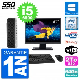 PC HP ProDesk 600 G3 SFF Ecran 27" Core i5-6500 RAM 64Go SSD 2To Windows 10 Wifi