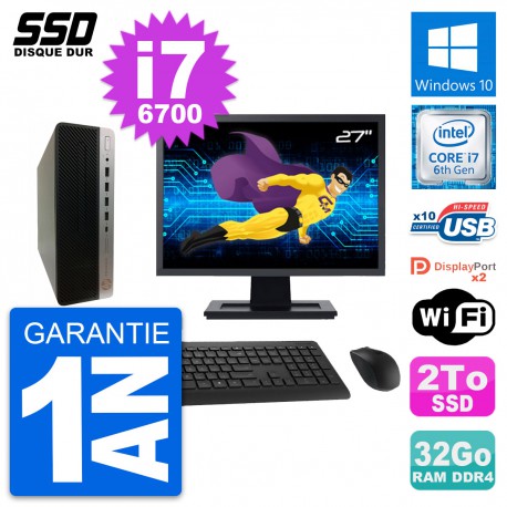 PC HP ProDesk 600 G3 SFF Ecran 27" Core i7-6700 RAM 32Go SSD 2To Windows 10 Wifi