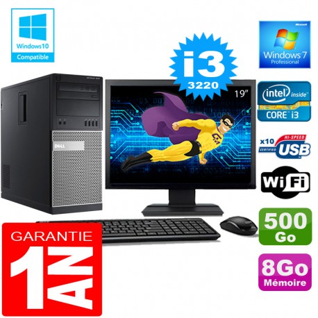 PC Tour DELL 7010 Core I3-3220 Ram 8Go Disque 500 Go Wifi W7 Ecran 19"