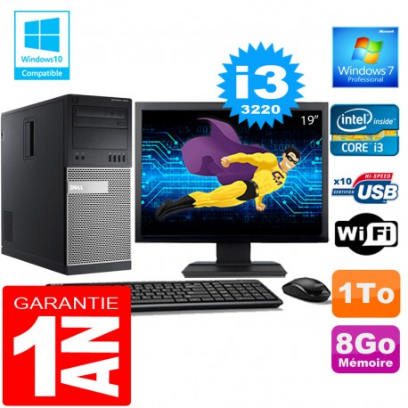 PC Tour DELL 7010 Core I3-3220 Ram 8Go Disque 1 To Wifi W7 Ecran 19"