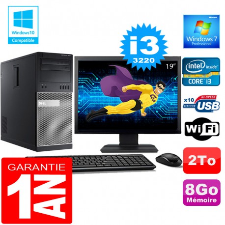 PC Tour DELL 7010 Core I3-3220 Ram 8Go Disque 2 To Wifi W7 Ecran 19"