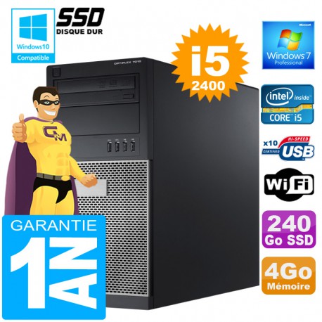 PC Tour DELL 7010 Core I5-2400 Ram 4Go Disque 240 Go SSD Graveur DVD Wifi W7