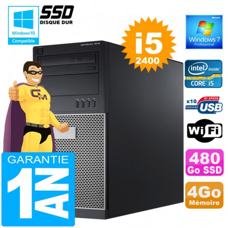 PC Tour DELL 7010 Core I5-2400 Ram 4Go Disque 480 Go SSD Graveur DVD Wifi W7