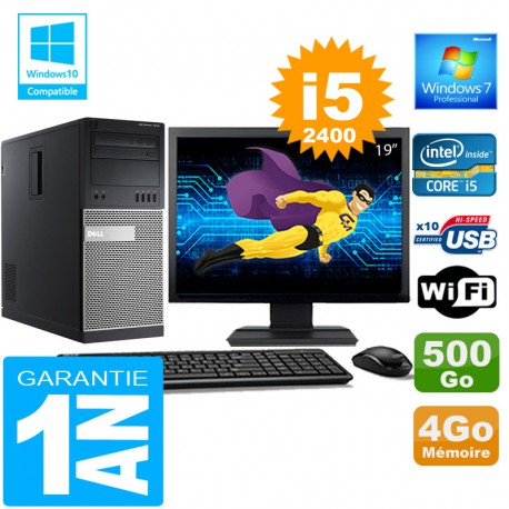 PC Tour DELL 7010 Core I5-2400 Ram 4Go Disque 500 Go Wifi W7 Ecran 19"