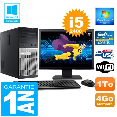 PC Tour DELL 7010 Core I5-2400 Ram 4Go Disque 1 To Wifi W7 Ecran 19"