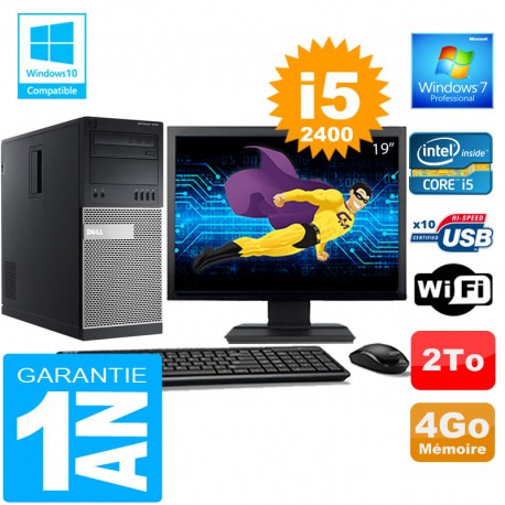 PC Tour DELL 7010 Core I5-2400 Ram 4Go Disque 2 To Wifi W7 Ecran 19"