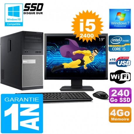 PC Tour DELL 7010 Core I5-2400 Ram 4Go Disque 240 Go SSD Wifi W7 Ecran 19"