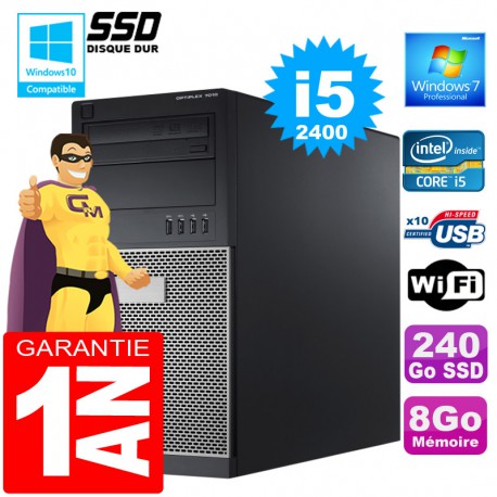 PC Tour DELL 7010 Core I5-2400 Ram 8Go Disque 240 Go SSD Graveur DVD Wifi W7