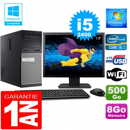 PC Tour DELL 7010 Core I5-2400 Ram 8Go Disque 500 Go Wifi W7 Ecran 19"