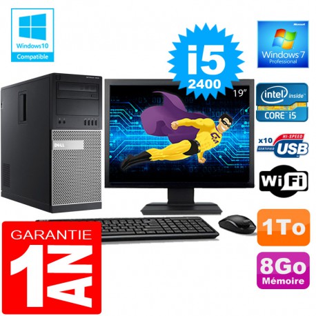 PC Tour DELL 7010 Core I5-2400 Ram 8Go Disque 1 To Wifi W7 Ecran 19"