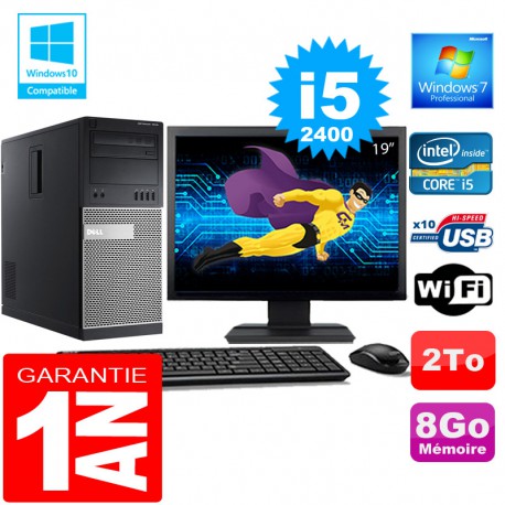 PC Tour DELL 7010 Core I5-2400 Ram 8Go Disque 2 To Wifi W7 Ecran 19"