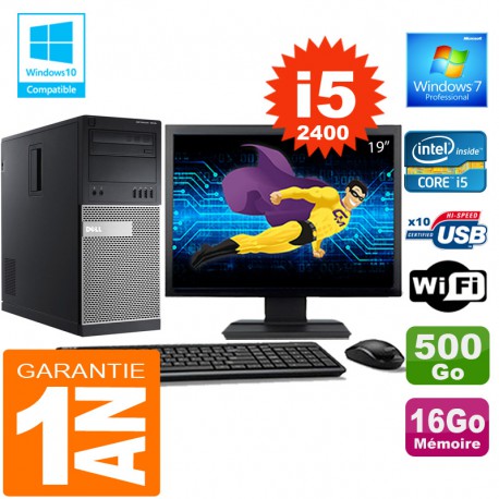 PC Tour DELL 7010 Core I5-2400 Ram 16Go Disque 500 Go Wifi W7 Ecran 19"