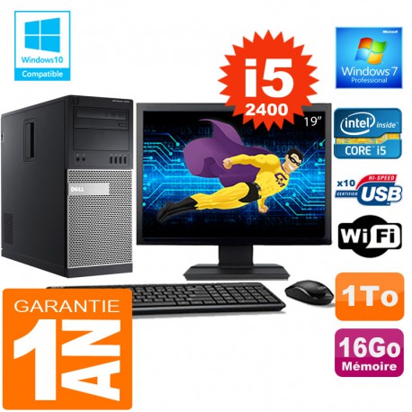 PC Tour DELL 7010 Core I5-2400 Ram 16Go Disque 1 To Wifi W7 Ecran 19"