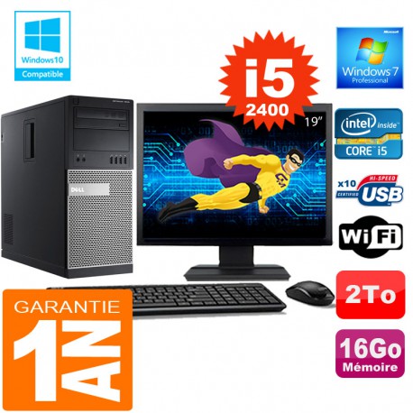 PC Tour DELL 7010 Core I5-2400 Ram 16Go Disque 2 To Wifi W7 Ecran 19"