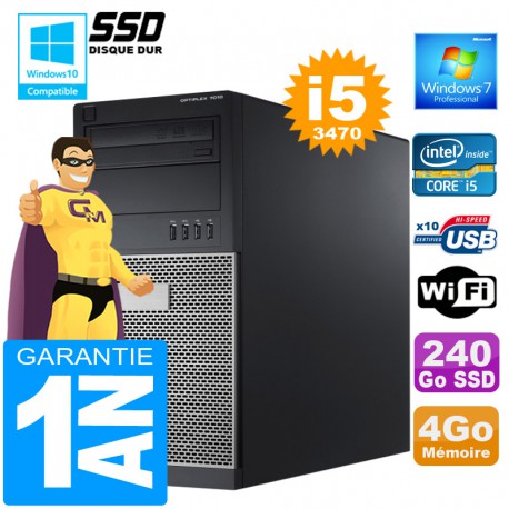 PC Tour DELL 7010 Core I5-3470 Ram 4Go Disque 240 Go SSD Graveur DVD Wifi W7