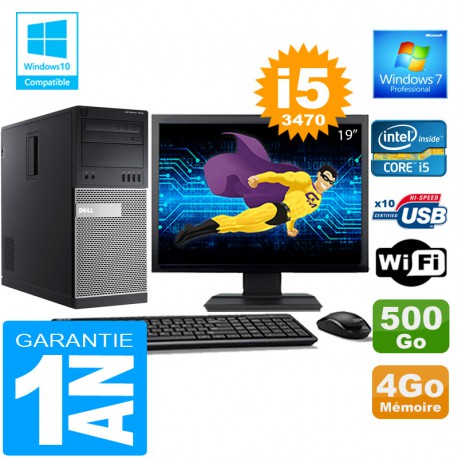 PC Tour DELL 7010 Core I5-3470 Ram 4Go Disque 500 Go Wifi W7 Ecran 19"