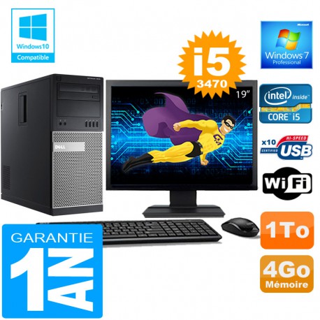 PC Tour DELL 7010 Core I5-3470 Ram 4Go Disque 1 To Wifi W7 Ecran 19"