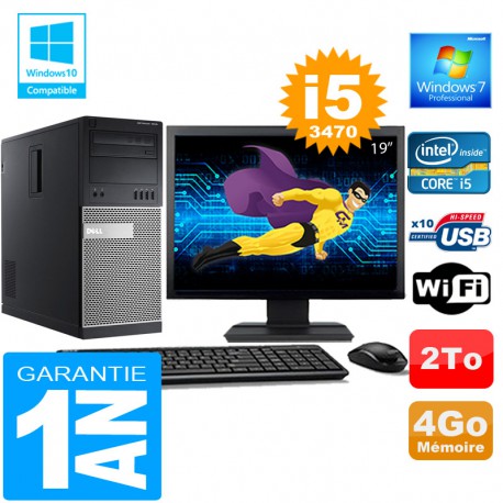 PC Tour DELL 7010 Core I5-3470 Ram 4Go Disque 2 To Wifi W7 Ecran 19"