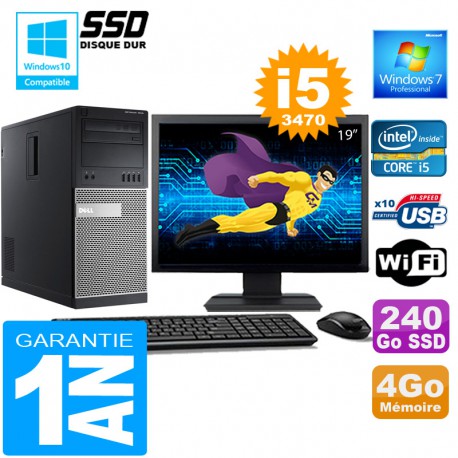 PC Tour DELL 7010 Core I5-3470 Ram 4Go Disque 240 Go SSD Wifi W7 Ecran 19"