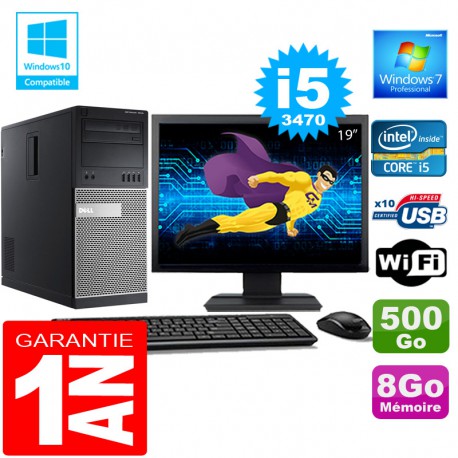 PC Tour DELL 7010 Core I5-3470 Ram 8Go Disque 500 Go Wifi W7 Ecran 19"